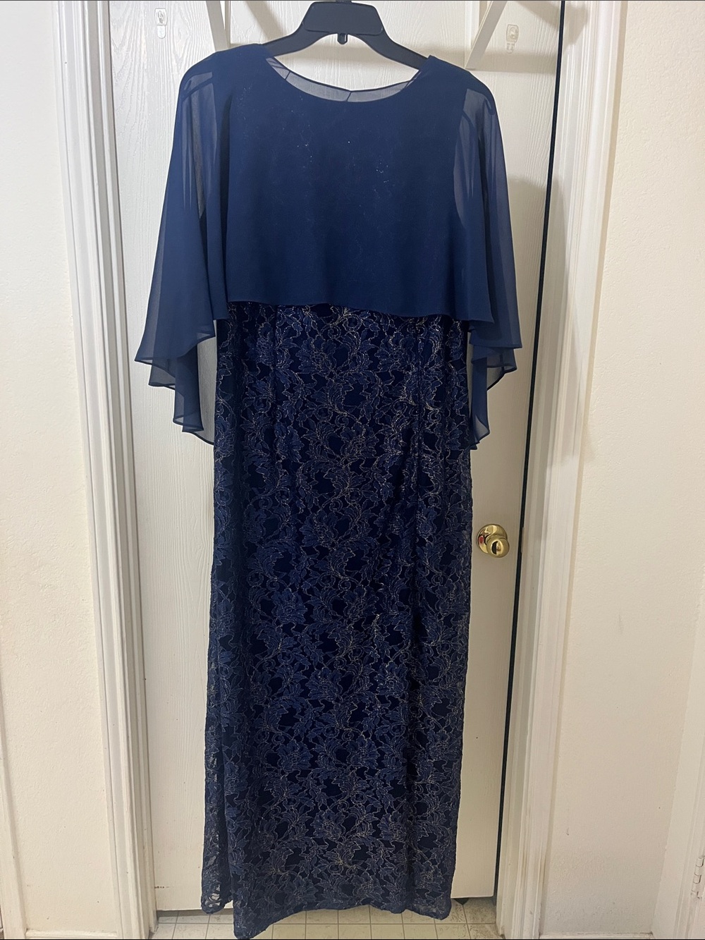 Oleg Cassini Navy Lace & Chiffon Overlay Maxi Dress